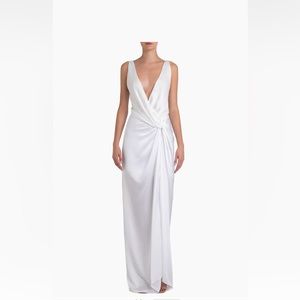 Liz Satin Twist-Front V-Neck Gown